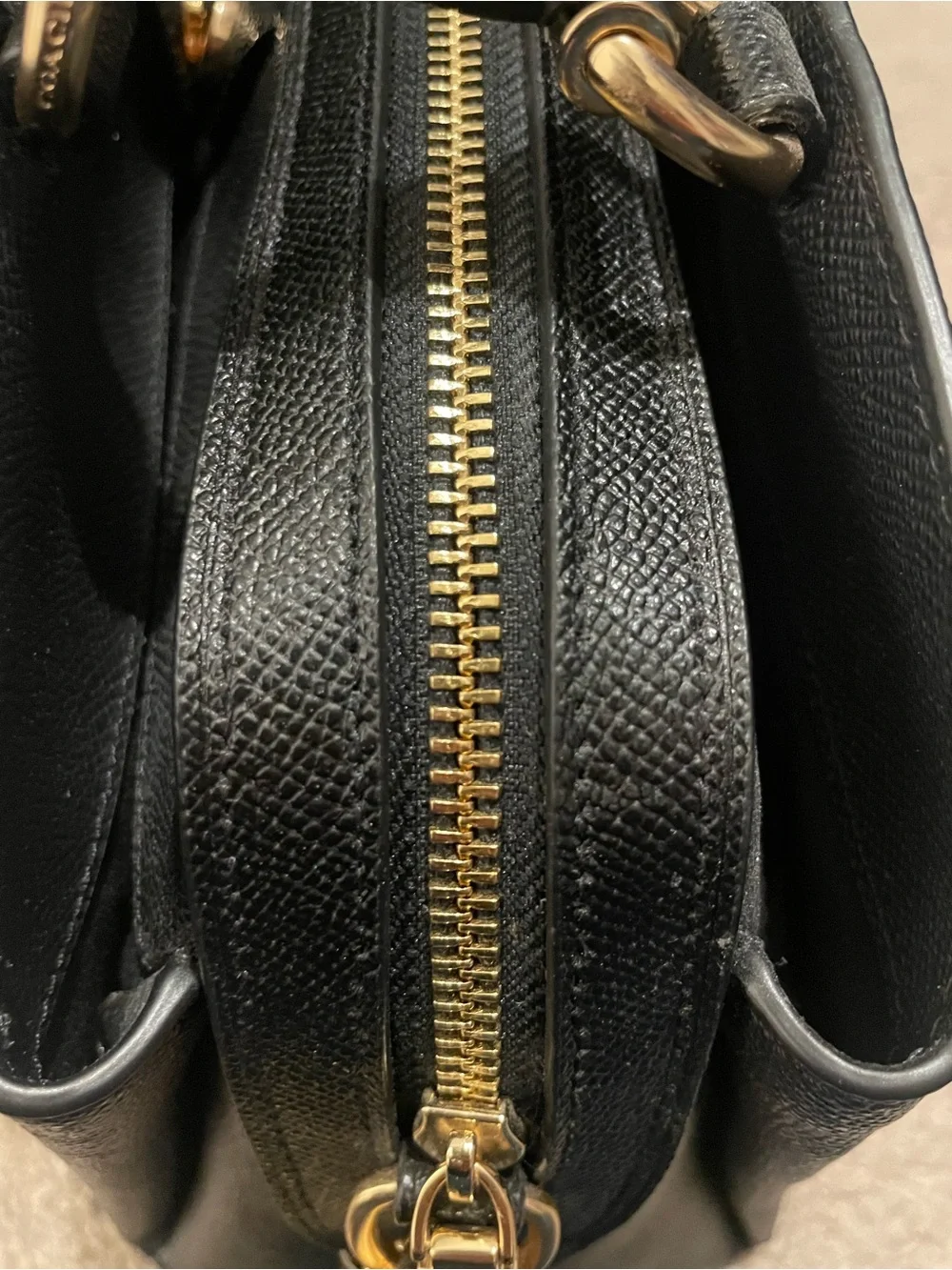 Coach Black Saffiano-Style Dome Satchel with Gold Hardware